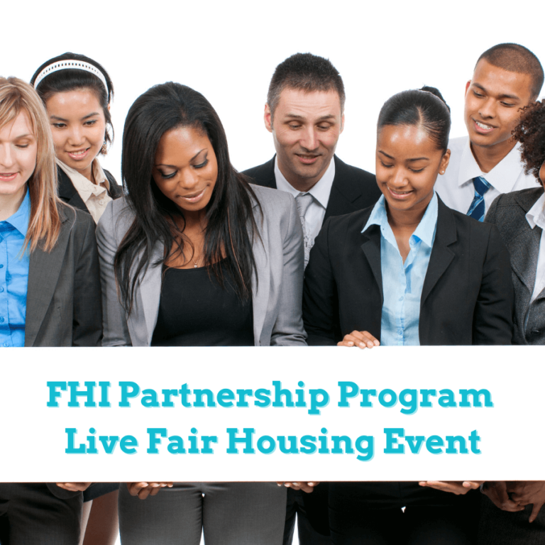 A group of people holding a banner that says FHI Partnership Program Live Event